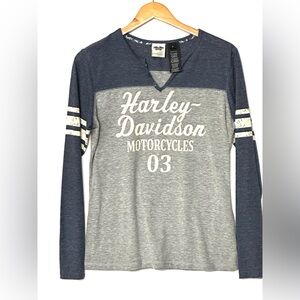 Harley-Davidson Raglan Navy and Gray‎ V-Neck Shirt size Large Lightweight